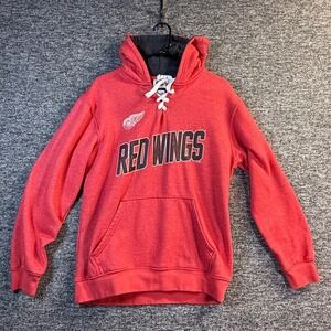 NHL Detroit Red Wings Lace Up Hoodie Mens Medium Red Pullover Fleece Sweatshirt